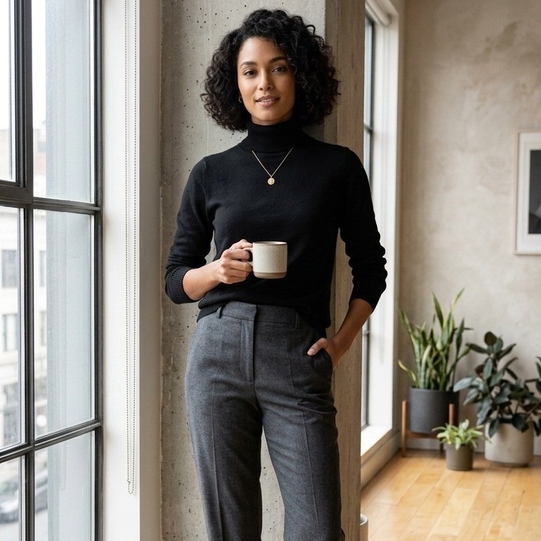 Joseph A. Qu'est-Ce Que C'est Silk? Turtle Neck Top Black Women L Vtg Pullover